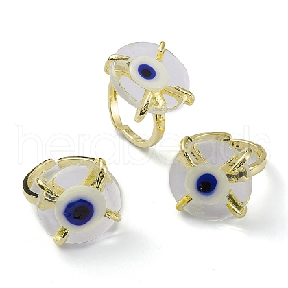 Lampwork Evil Eye Open Cuff Ring RJEW-M147-01LG-06-1