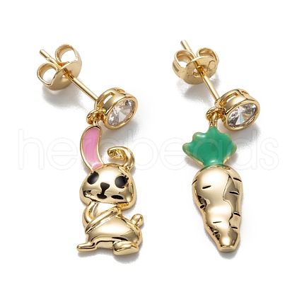 Asymmetrical Brass Micro Pave Cubic Zirconia Dangle Stud Earrings EJEW-D274-01G-1