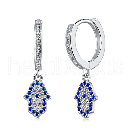 Rhodium Plated 925 Sterling Silver Micro Pave Cubic Zirconia Hoop Earrings for Women EJEW-P231-65P-1