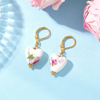 Handmade Printed Porcelain Leverback Earrings EJEW-JE06446-1