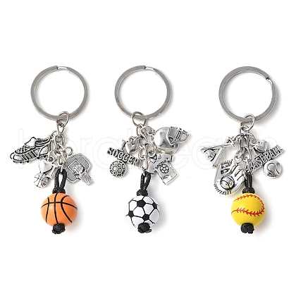 3Pcs Alloy & Wood Keychain KEYC-JKC01187-1