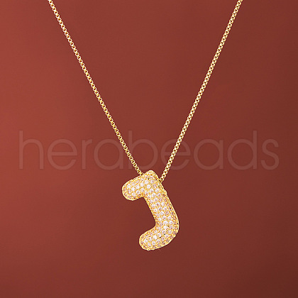 Brass Micro Pave Clear Cubic Zirconia Initial Pendant Necklaces for Women FS-WGDC51D-10-1