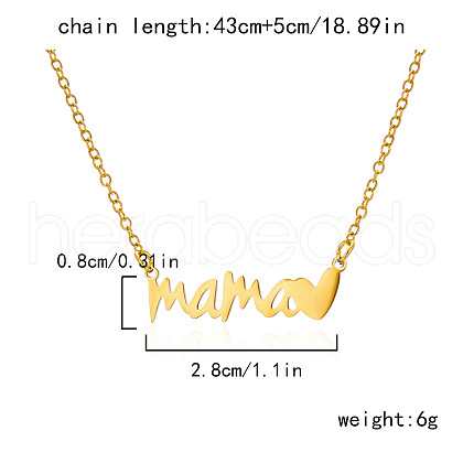 Mother's Day 304 Stainless Steel Word Mama Pendant Necklaces for Women FS-WG8A099-03-1