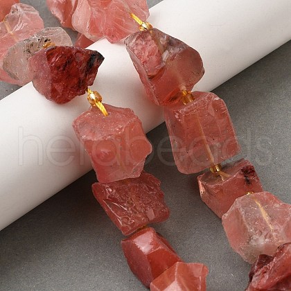 Raw Rough Cherry Quartz Glass Beads Strands G-Z087-B08-1