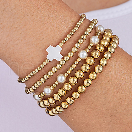 5Pcs CCB Round Beaded Stretch Bracelets WGF8C34-11-1