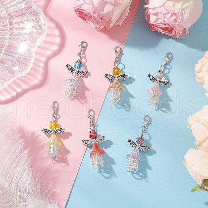 Angel Glass Beaded & Acrylic Pendants Decorations HJEW-JM03400-1