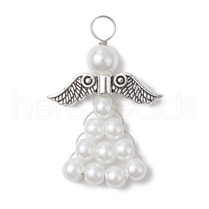 Pearlized Glass Pearl Bead Pendants PALLOY-JF03206-01-1