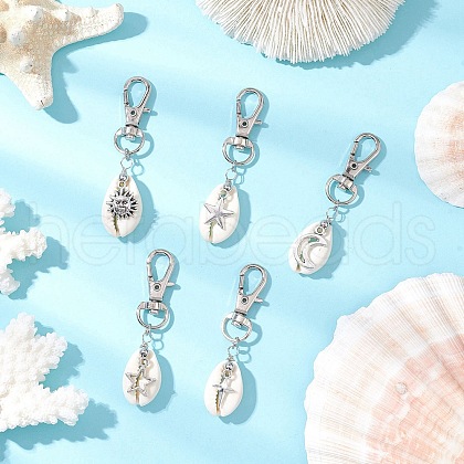 Natural Cowrie Shell Pendant Decorations HJEW-JM03318-1