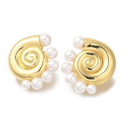 Rack Plating Shell Shape Brass Stud Earrings EJEW-H016-02G-1