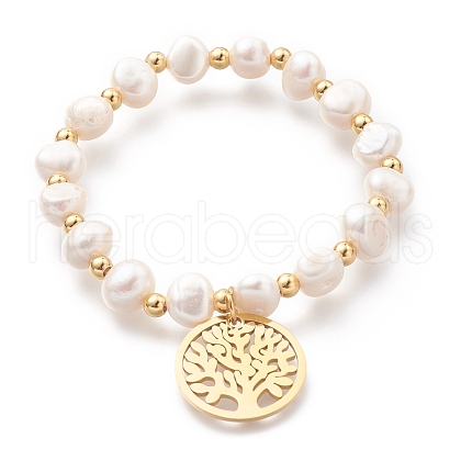 Mother's Day Jewellery 304 Stainless Steel Stretch Charm Bracelets BJEW-O181-07G-1-1