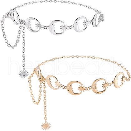 Gorgecraft 2Pcs 2 Colors Alloy Link Chain Belts AJEW-GF0009-21A-1