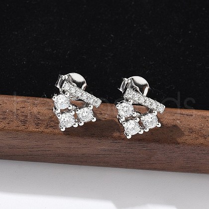 925 Sterling Silver Clear Cubic Zirconia Stud Earrings EJEW-Q032-01C-P-1