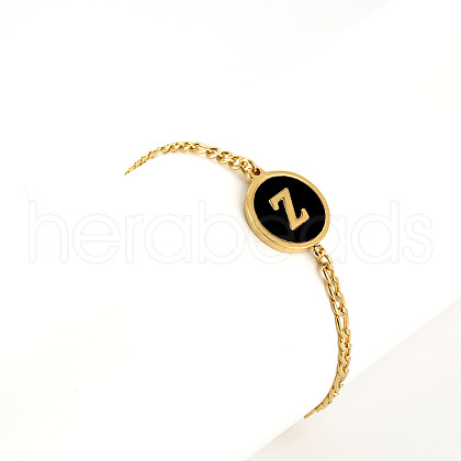 Flat Round with Letter Pattern 304 Stainless Steel Link Bracelets FS-WG4692B-24-1