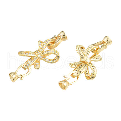Brass Micro Pave Clear Cubic Zirconia Fold Over Clasps KK-N231-357LG-1