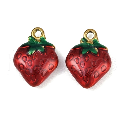 Strawberry 304 Stainless Steel Enamel Pendants STAS-L290-21C-G-1