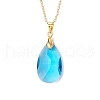 Glass Faceted Teardrop Pendant Brass Cable Pendant Necklaces for Women NJEW-JN05298-3