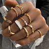 10Pcs Alloy with Plastic Pearl Oval Chain Finger Rings WGEFB3C-06-1