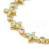 Pale Green Enamel Flower & Cubic Zirconia Link Chain Bracelet BJEW-P288-11G-2