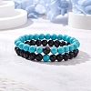 2Pcs 2 Colors Dyed Synthetic Turquoise Beaded Stretch Bracelets for Women Men BJEW-JB11552-1