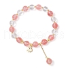 3Pcs Natural Quartz Crystal & Amethyst & Cherry Quartz Glass & Rose Quartz Round Beaded Stretch Bracelets BJEW-JB11935-3
