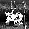 Horse & Cowboy 304 Stainless Steel Hollow Pendant Necklaces for Men Women NJEW-K283-15P-1