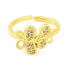 Butterfly Brass Micro Pave Clear Cubic Zirconia Open Cuff Rings for Women RJEW-U003-08G-2