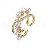 Cubic Zirconia Infinity Open Cuff Ring with Imitation Pearl RJEW-N035-132-1