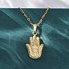 Hamsa Hand 304 Stainless Steel Pendant Necklaces NJEW-H059-01G-3