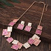 Square Zinc Alloy Enamel Pendant Necklaces & Stud Dangle Earrings Sets FS-WG2E030-02-1