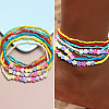 Bohemian Flower Resin & Glass Seed Beaded Stretch Multi-Layered Anklet Sets WG187EB-03-1