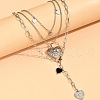 2Pcs Heart Brass Black Enamel Pendant 3 Layer Necklaces for Women FS-WGFF7B3-01-3