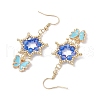 Flower with Butterfly 304 Stainless Steel Glass Seed Beads Dangle Earrings EJEW-MZ00417-01-4