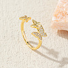 Brass Micro Pave Clear Cubic Zirconia Open Cuff Rings for Women FS-WG09F50-03-1