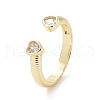 Clear Cubic Zirconia Double Heart Open Cuff Ring RJEW-H127-37G-1