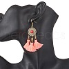Flat Round 304 Stainless Steel Polycotton Tassel Chandelier Earrings EJEW-JE06452-5