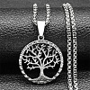 304 Stainless Steel Tree of Life Pendant Box Chain Necklaces for Men NJEW-S440-16P-1