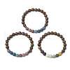Dyed Natural Lava Rock & Wood  Round Beads Stretch Bracelets BJEW-JB11887-2