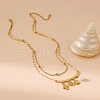 304 Stainless Steel & Imitation Pearl Clover Heart Double Layer Necklaces for Women NJEW-V004-02G-1