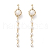 Round Brass Natural Freshwater Pearl Tassel Stud Earrings EJEW-U072-02G-4
