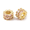 Rack Plating Brass Micro Pave Pink Cubic Zirconia European Beads KK-K367-19G-2