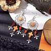 Woven Web/Net with Cross & Skull Synthetic Turquoise Dangle Earrings EJEW-JE05865-03-2