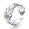 Non-Tarnish 304 Stainless Steel Leaf Open Cuff Ring for Women RJEW-N040-28-1