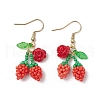 Flower with Cherry 304 Stainless Steel Glass Seed Beads Dangle Earrings EJEW-MZ00419-03-2