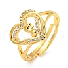 Heart with Letter Rack Plating Brass Micro Pave Clear Cubic Zirconia Adjustable Rings for Women RJEW-I105-01G-F-1