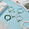 Gemstone Round Beaded Stretch Bracelet with Glass Clover Charms for Women BJEW-JB09091-2