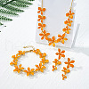 Flower Brass Enamel Pendant Necklace & Stud Dangle Earring & Link Bracelet FS-WG7B9DC-02-2