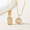 2Pcs 2 Styles Brass Pave Clear Cubic Zirconia Initial Pendant Necklace Sets FS-WGBC393-18-2