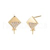 Brass Micro Pave Clear Cubic Zirconia Stud Earring Findings KK-S364-137-2