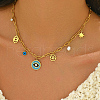 Elegant Classic Stainless Steel Enamel Deep Sky Blue Evil Eye Pendant Necklaces for Women IG6682-2