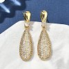 Teardrop Brass Micro Pave Cubic Zirconia Dangle Stud Earrings for Women EJEW-A132-04G-1